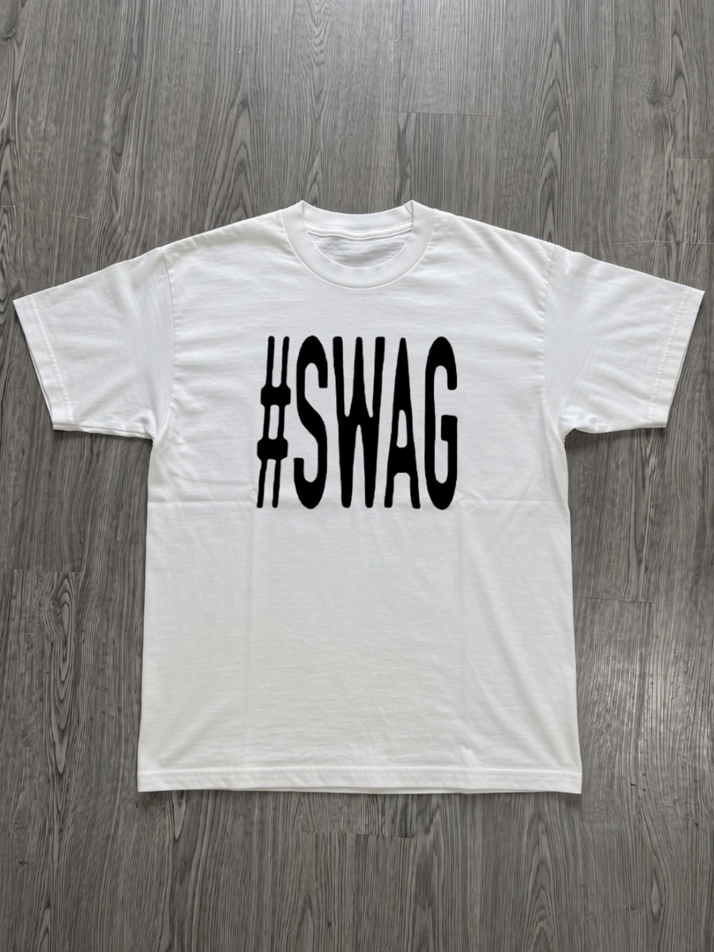 Gildan White Long Sleeve Tee with Black #SWAG Graphic